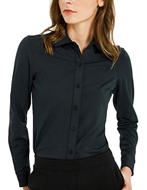 Safort Womens Basic Stretch Button Down Shirt with Long Sleeve Slim Fit Dress Shirt Black XL Safort Womens Basic Stretch Button Down Shirt with Long Sleeve Slim Fit Dress Shirt Black XL