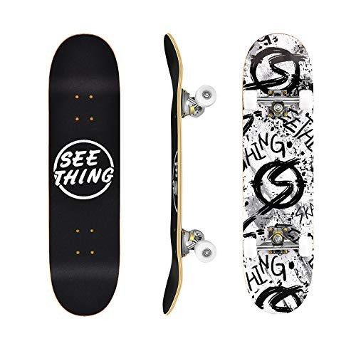 seething 31 Standard Skateboards for Beginners 7 Layer Canadian Maple Double Kick Concave Standard and Tricks Skateboards for Kids and BeginnersScrawl