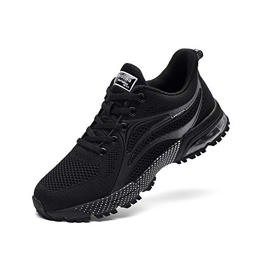 Lamincoa Womens Air Cushion Sneakers Running Shoes Breathable Mesh Anti Slip Athletic Tennis Shoes for Outdoor Jogging Black 9