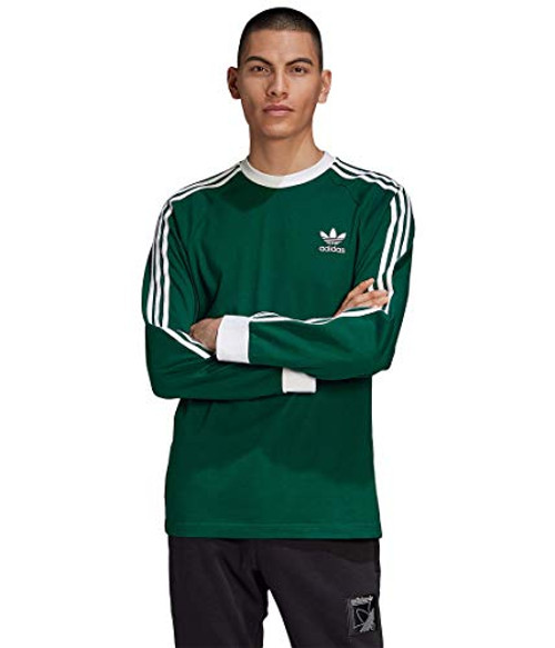 adidas Originals Mens 3-Stripes Long Sleeve Tee Dark Green L adidas Originals Mens 3-Stripes Long Sleeve Tee Dark Green L