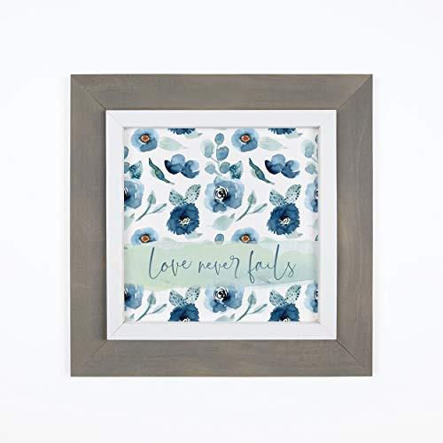 P_ Graham Dunn Love Never Fails Floral Blue 14_25 x 14_25 Pine Wood Decorative Framed Art Sign