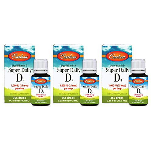 Carlson - Super Daily D3 1000 IU 25 mcg per Drop Heart   Immune Health Liquid Vitamin D3 Unflavored 365 Drops 3 Pack