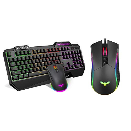 Havit Keyboard Rainbow Backlit Wired Gaming Keyboard Mouse Combo and RGB Gaming Mouse Wired Programmable