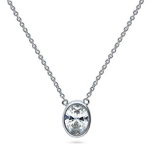 BERRICLE Rhodium Plated Sterling Silver Solitaire Anniversary Wedding Pendant Necklace Made with Swarovski Zirconia Oval Cut 1_21 CTW