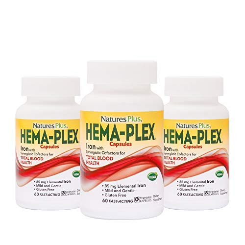 NaturesPlus Hema-Plex Capsules 3 Pack - 85 mg Elemental Iron 60 Vegetarian Capsules -Fast Acting Supplement for Total Blood Health - Gluten-Free - 90 Total Servings NaturesPlus Hema-Plex Capsules 3 Pack - 85 mg Elemental Iron 60 Vegetarian Capsules -Fast Acting Supplement for Total Blood Health - Gluten-Free - 90 Total Servings