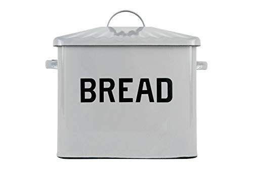 Creative Co-Op Enameled Metal Distressed Bread Box with Lid Grey