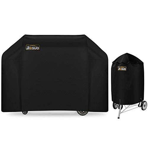JIESUO 22 inch BBQ Grill Cover for Weber Charcoal Kettle and 65 Inch Grill Cover for Weber Genesis II 4 Burner Grill