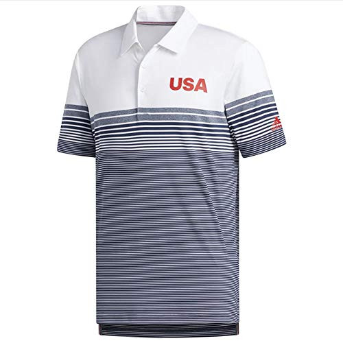 adidas Golf Mens Usa Golf Ultimate Color Block Polo White Collegiate Navy Collegiate Red X-Large