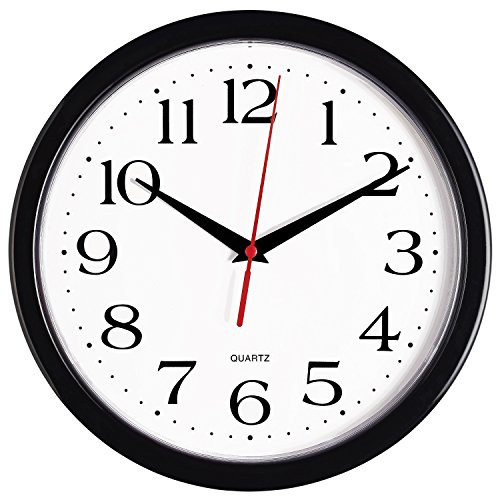 Bernhard Products Black Wall Clock, Silent Non Ticking - 10 Inch Quality Quartz Battery Operated Round Easy to Read Home/Office/School Clock Bernhard Products Black Wall Clock, Silent Non Ticking - 10 Inch Quality Quartz Battery Operated Round Easy to Read Home/Office/School Clock