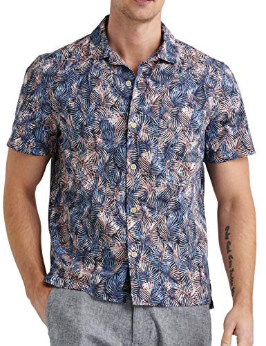Lucky Brand Mens Short Sleeve Button Up Club Collar Shirt Blue Print L
