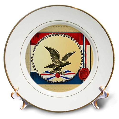 3dRose cp_192602_1 Bronze Eagle with Gold Stars and Patriotic Banner Porcelain Plate, 8"