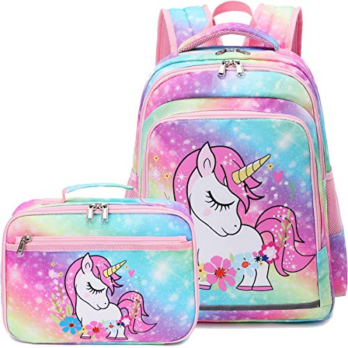 CAMTOP Girls School Backpack Rainbow Kids Backpack with Lunch Bag Preschool Kindergarten BookBag Set Y0058-2 Unicorn - Rainbow