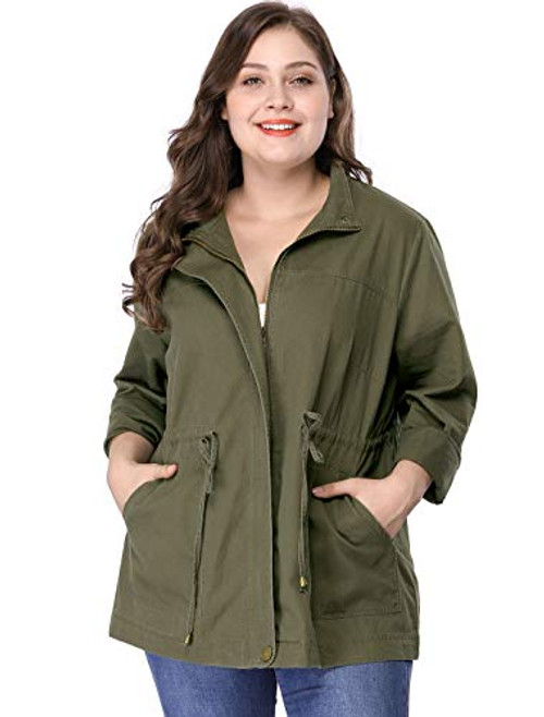 Agnes Orinda Womens Plus Size Jackets Lightweight Anorak Drawstring Utility Jacket Army Green 3X