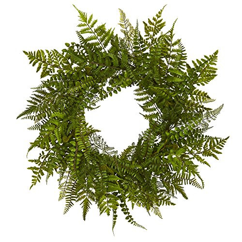 Nearly Natural 24 Mixed Fern Wreath Green
