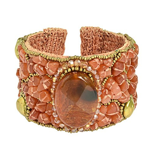 AeraVida Neutral Enchantment Oval Reconstructed Agate and Carnelian Handmade Cuff Bracelet