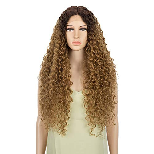 Long Curly Lace Front Wigs Honey Blonde Ombre Synthetic Wig for Women Fluffy Wavy Wigs 30 Inches Long Curly Lace Front Wigs Honey Blonde Ombre Synthetic Wig for Women Fluffy Wavy Wigs 30 Inches