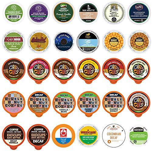 Decaf Flavored Coffee Pods Variety Pack Sampler Assorted Single Serve Mix of Decaffeinated Coffee Capsules Compatible with Keurig K Cups Brewers 60 Unique Decaf Flavored Coffees - No Duplicates