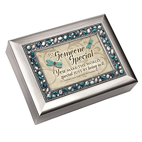 Cottage Garden Someone Special You Make The World Brushed Silvertone Jewelry Music Box Plays Amazing Grace
