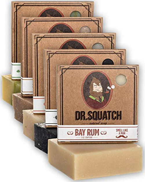 Dr_ Squatch Mens Soap Sampler Pack 5 Bars  Cool Fresh Aloe Gold Moss Pine Tar Cedar Citrus Bay Rum Bars  Natural Manly Scented Organic Soap for Men 5 Bar Bundle Set