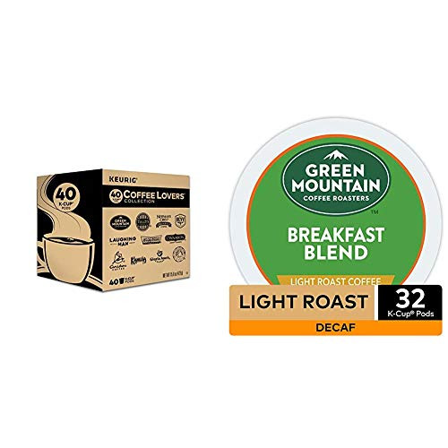 Keurig Coffee Lovers Collection Variety Pack Single-Serve Coffee K-Cup Pods Sampler 40 Count   Green Mountain Coffee Roasters Decaf Breakfast Blend  Single-Serve Keurig K-Cup Pods 32 Count