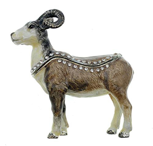 Kubla Crafts Enameled Ram Trinket Box Accented with Austrian Crystals