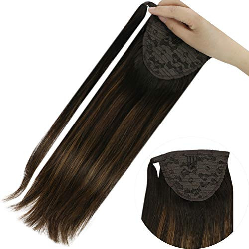 YoungSee 14inch Hair Extensions Clip in Ponytail Brown Balayage Wrap Ponytail Extensions Darkest Brown Mixed Medium Brown Real Human Hair Ponytail Extensions 80G YoungSee 14inch Hair Extensions Clip in Ponytail Brown Balayage Wrap Ponytail Extensions Darkest Brown Mixed Medium Brown Real Human Hair Ponytail Extensions 80G