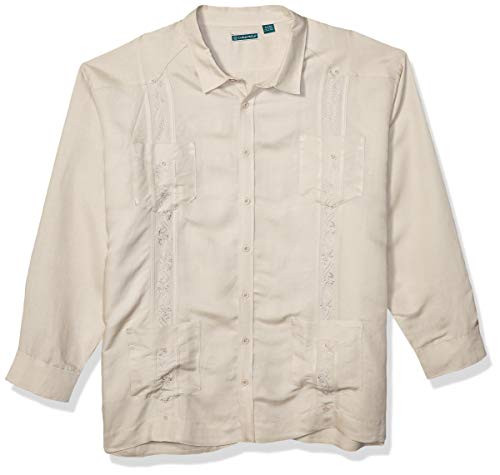 Cubavera Mens Big Long Sleeve Embroidered Guayabera Shirt Natural Linen 4X Large Tall