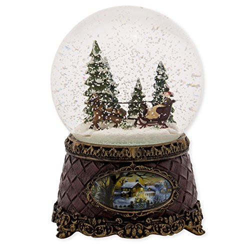 Roman Sleigh Scene Musical Christmas Table Top Glitterdome Plays Tune Jingle Bells