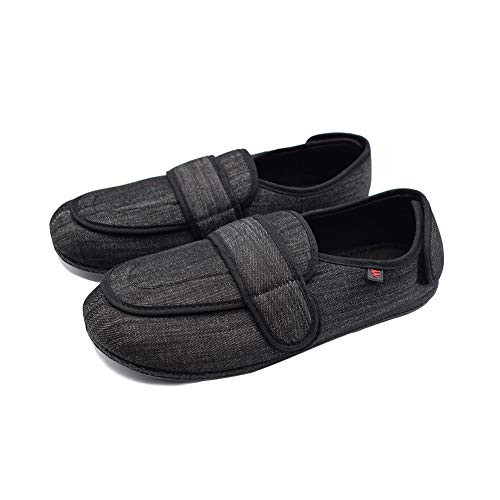 DS-Slippers Mens Extra Wide Premium Diabetic Shoes Adjustable Memory Foam Shoes Arthritis Edema Slippers 8 Gray