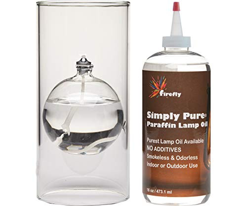 Firefly Modern Transcend Clear Glass Oil Lamp 2-Piece Borosilicate Glass Includes Bliss Oil Candle Suspended in The Hurricane Candle Holder Sleeve - Includes 16 oz_ Smokeless Paraffin Lamp Oil Firefly Modern Transcend Clear Glass Oil Lamp 2-Piece Borosilicate Glass Includes Bliss Oil Candle Suspended in The Hurricane Candle Holder Sleeve - Includes 16 oz_ Smokeless Paraffin Lamp Oil