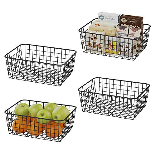 Wire Basket Warmfill 4 Pack Wire Baskets for Storage Durable Metal Basket Pantry Organizer Storage Bin Baskets for Kitchen Cabinets Pantry Bathroom Countertop Closets Black Medium