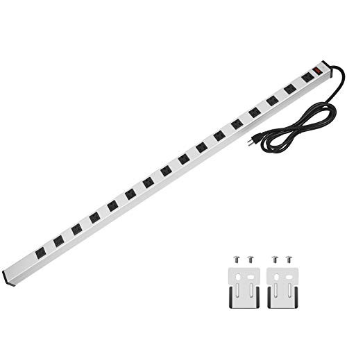 Long Heavy Duty Power Strip 16 Outlet Large Metal Power Strip Garage Workshop Multi Wide Industrial Power Strip_ 6FT Cord 15A 125V 1875W Sliver