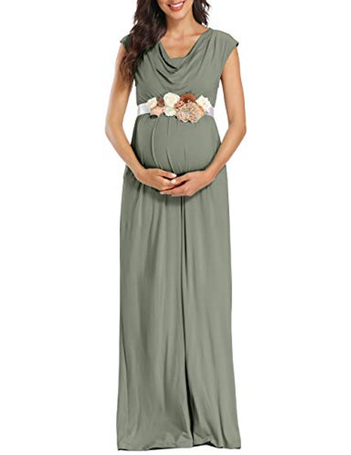 Peauty Maternity Dress Maternity Dresses for Baby Shower Maternity Maxi Dresses for Women Green Gray XL