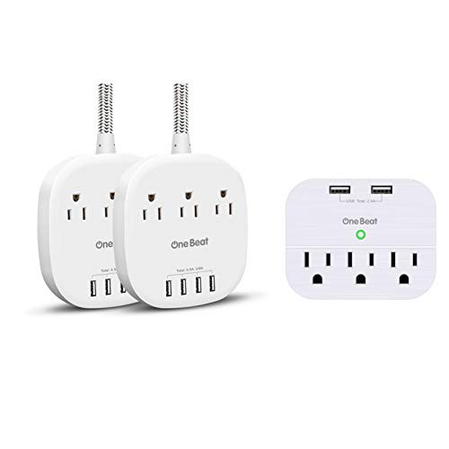 Power Strip 2 Pack and 3 Outlet Multi Outlet Bundle Desktop Charging Station with 3 Outlet 4 USB Ports 4_5A Flat Plug 5 ft Long Braided Extension Cord for Cruise Ship Travel Home Office ETL Listed