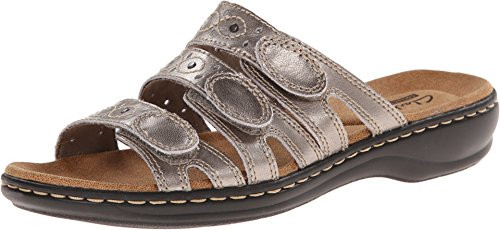 Clarks Leisa Cacti Slide Sandal Pewter Leather