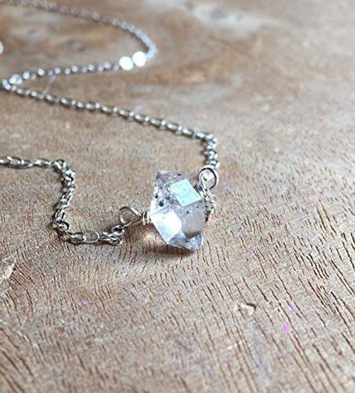 Dainty Herkimer Diamond Crystal Necklace 16 Inch Sterling Silver April Birthstone Jewelry Gift Dainty Herkimer Diamond Crystal Necklace 16 Inch Sterling Silver April Birthstone Jewelry Gift