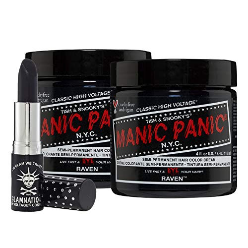 Manic Panic Raven Lethal Lipstick Bundle with Raven Black Hair Dye - Classic High Voltage 2 pack