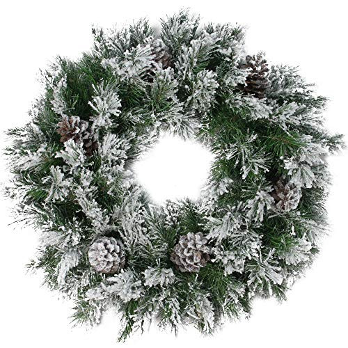 Northlight 24 Green and Brown Flocked Angel Pine with Pine Cones Artificial Christmas Wreath - Unlit