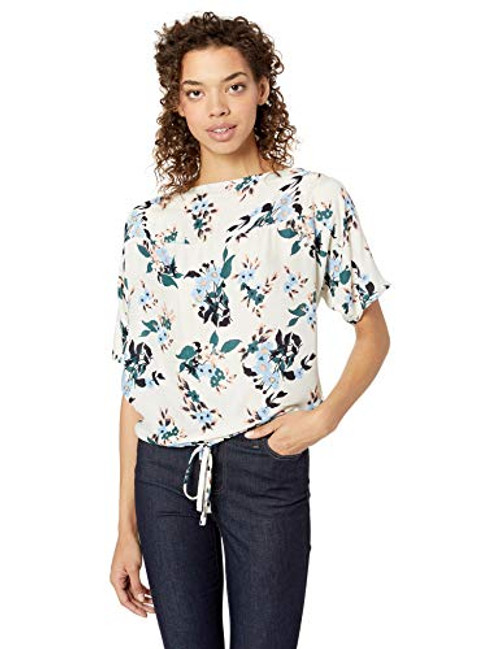 Lucky Brand Womens Floral Boat Neck TOP Natural Multi S