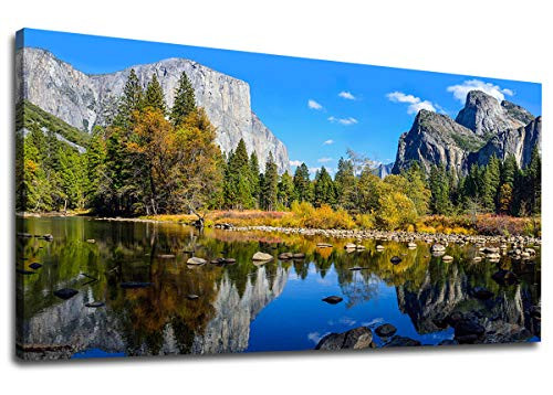 Canvas Wall Art Lake Mountain Picture for Bedroom Living Room Decorations Yosemite National Park Canvas Artwork Landscape Nature Pictures for Office Home Wall Decor 20 x 40 Framed Ready to Hang
