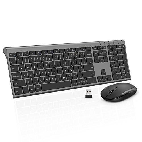 Wireless Keyboard Mouse Jelly Comb 2_4GHz Ultra Slim Full Size Rechargeable Wireless Keyboard and Mouse Combo for Windows Laptop Notebook PC Desktop Computer Black and Gray