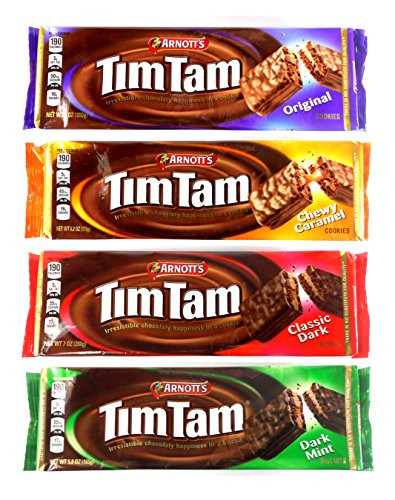 Arnotts Tim Tam Australian Chocolate Cookies Pack of 4 Variety Original Caramel Dark Dark Mint Full Size