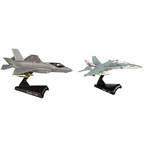 Daron Postage Stamp PS5602 USAF F-35 Version A F-35 Lightning II USAF 1144 Scale Diecast Model with Stand Bundle with Daron Worldwide Trading FA-18C VFA131 Wildcats Vehicle