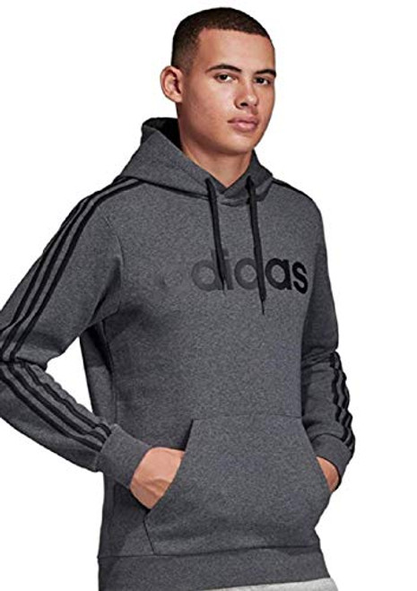 adidas mens Essentials 3-Stripes Pullover Hoodie Dark Grey HeatherBlack Large