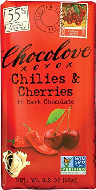 Chocolove Chilies   Cherries in Dark Chocolate Bar 3_2 Ounce Pack of 12