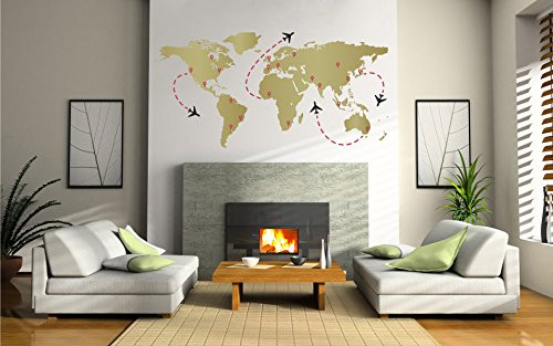 World Travel Flight Map Wall Decal Gold 35 H X 70 W