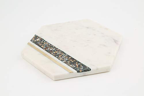 Thirstystone serving board one size Brass Inlay White Marble and Green Terrazzo