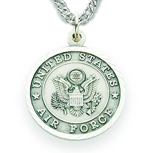 TrueFaithJewelry Sterling Silver United States Air Force Medal with Saint Michael Back 34 Inch