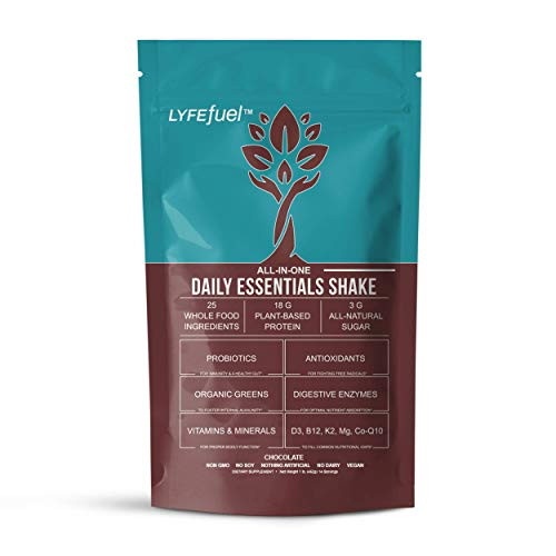 Essentials Meal Replacement Shake by LYFE Fuel  A Nutritionally Complete Blend of Plant Based Protein Powder and Organic Superfoods  Keto Vegan Low Carb Soy-Free Gluten-Free  14 Chocolate Meals