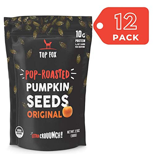 Top Fox Snacks - Organic Pop-Roasted Pumpkin Seeds Healthy Protein Snacks - Gluten Free - Keto and Vegan Friendly Original 3_5 oz - 12 Pack Top Fox Snacks - Organic Pop-Roasted Pumpkin Seeds Healthy Protein Snacks - Gluten Free - Keto and Vegan Friendly Original 3_5 oz - 12 Pack